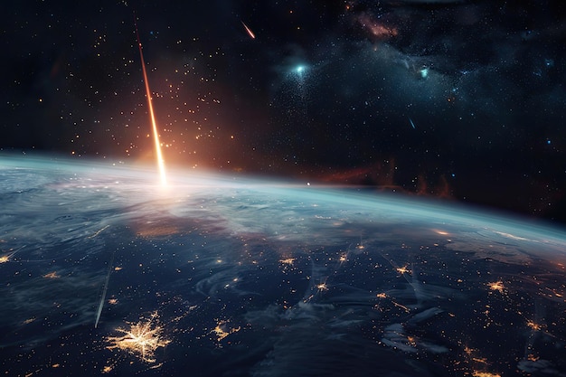 A glowing meteor entering Earth s atmosphere elements included