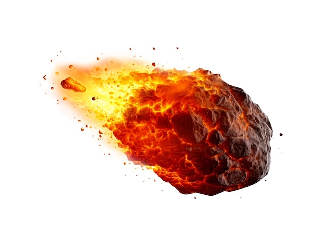 A glowing meteor with a tail of redhot flames isolated on white Generative AI