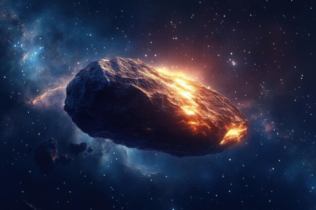 Photo glowing meteorite soaring through a starry cosmos at dusk