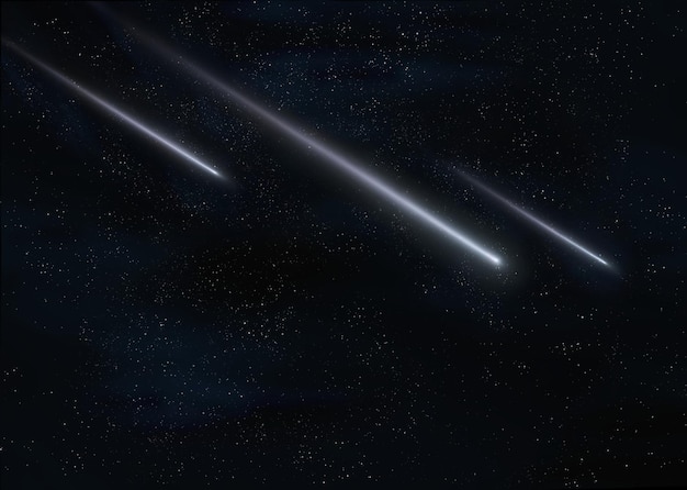 Photo glowing meteors in the night sky with stars fall of meteorites meteor trails shooting stars