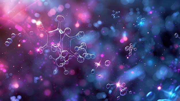 Glowing Molecular Structure in Futuristic Galaxy Background