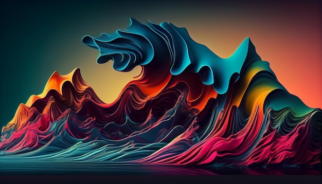 Glowing multi colored waves flow on abstract backdrop generated by AI