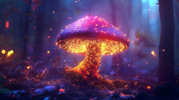 Photo a glowing mushroom in the forest