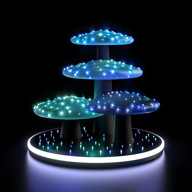 Photo glowing mushroom podium with luminescent and magical structu unique background image