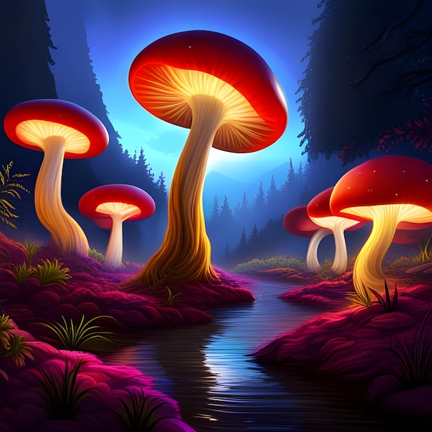 glowing mushrooms illustration