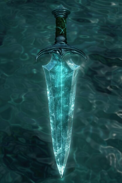 Photo glowing mystical sword in water