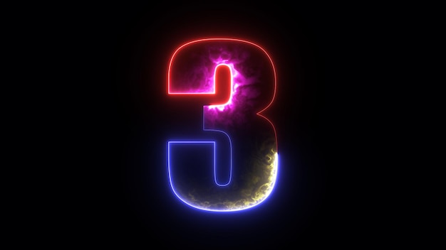 Glowing neon animated number 3 Three Bright neon glowing number 3 Education concept