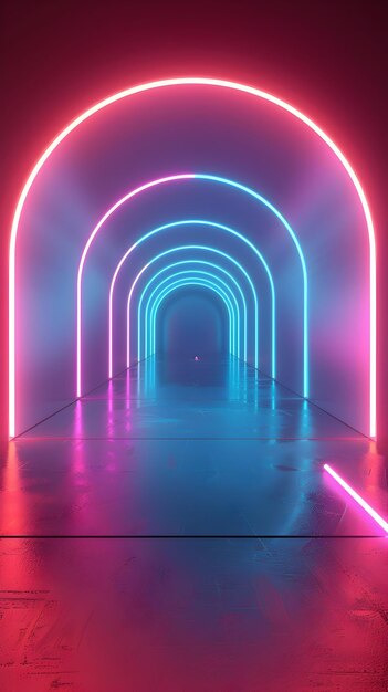 Glowing Neon Archways in Abstract 3D Digital Art Background