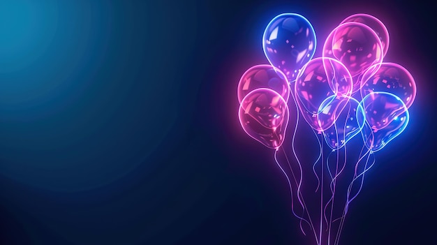 Photo glowing neon balloons on dark blue background