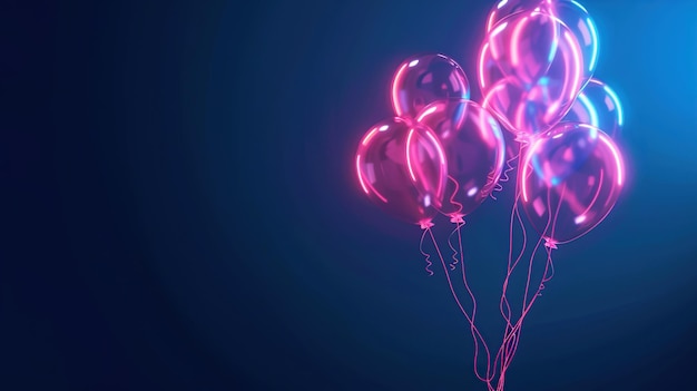 Photo glowing neon balloons on dark blue background