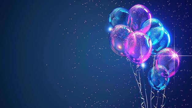 glowing neon balloons on dark blue background