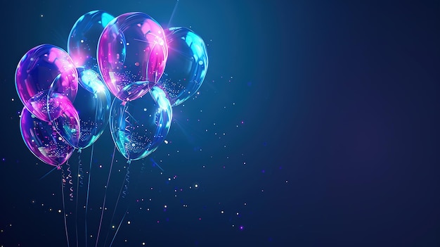 glowing neon balloons on dark blue background