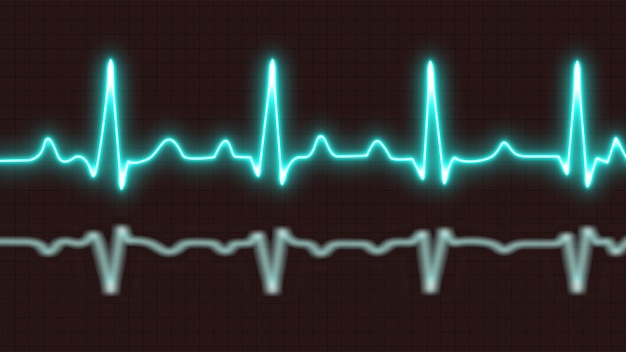 Photo glowing neon blue heart monitor line with moving background heart rate monitor ekg or ecg background