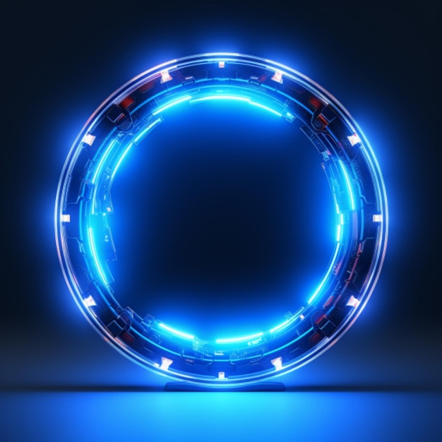 Glowing neon circle on blue background 3d rendering Computer digital drawing