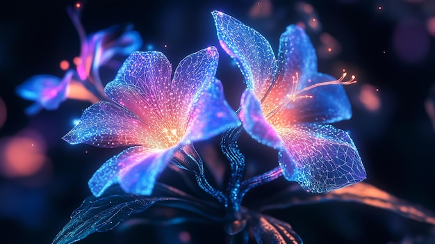 Glowing Neon Flower glowing neural networks Intelligent design 4D Style Digital Art Industry