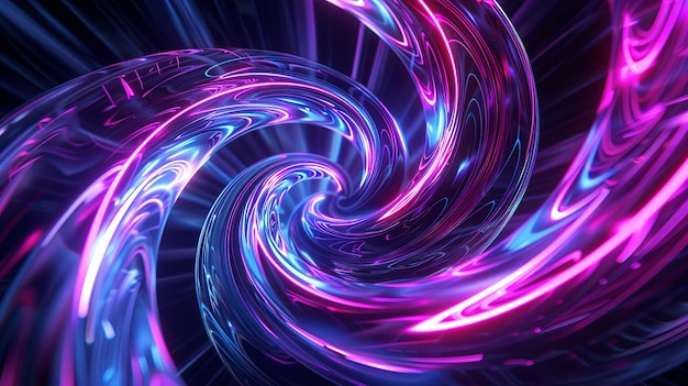 Glowing neon lights twisted into a spiral form an abstract futuristic path in subspace