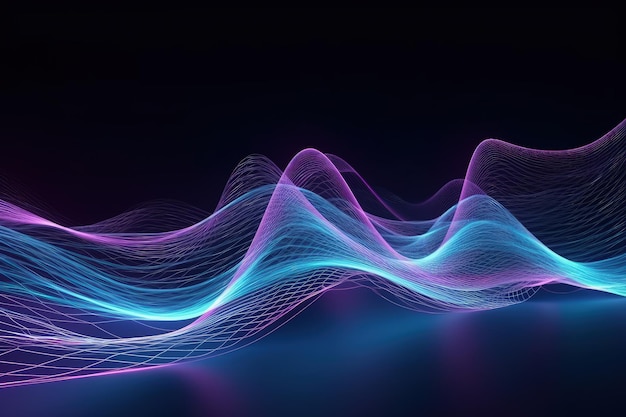 glowing neon Multicolor techno dynamic wave on black background