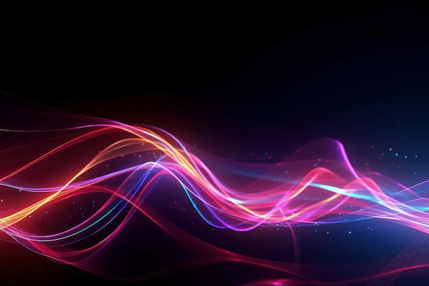 glowing neon Multicolor techno dynamic wave on black background