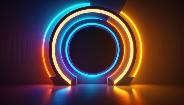 Glowing neon ring light in tunnel 3d render Futuristic abstract wallpaper