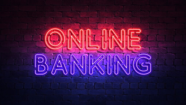 Glowing neon sign with the words ONLINE BANKING