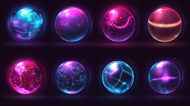 Photo glowing neon spheres