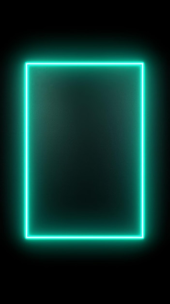 Photo glowing neon square frame on black background