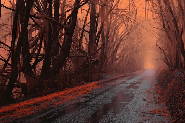 Glowing Neon Tone Brown and Orange Road