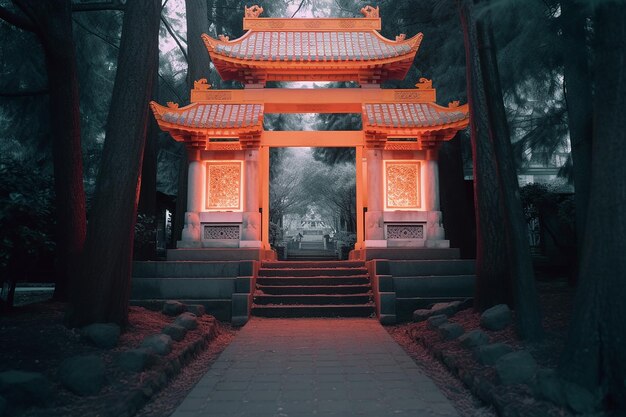 Glowing Neon Tone Orange Torii Gate