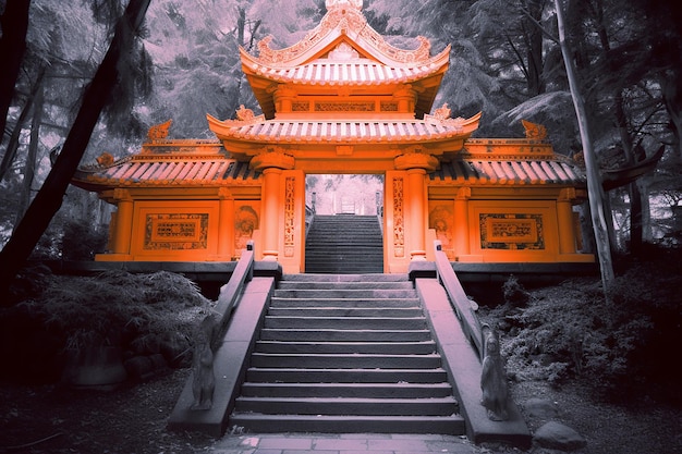 Glowing Neon Tone Orange Torii Gate