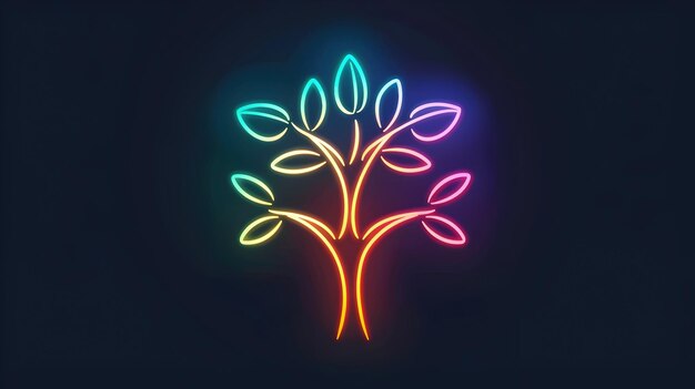 Photo glowing neon tree vibrant organic digital artwork