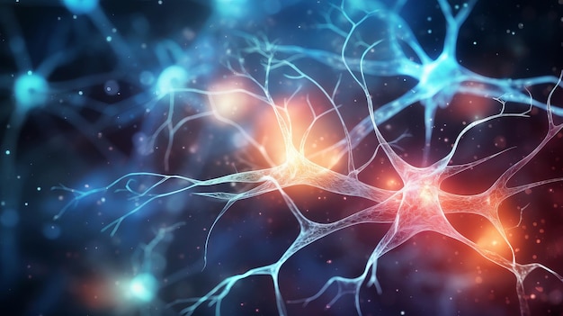 Glowing nerve cells communicate through synaptic connections