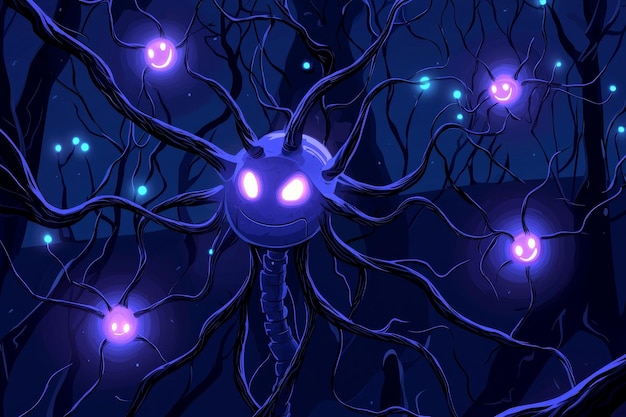 Photo glowing neuron in a forest of branches