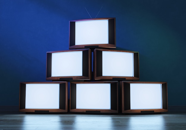 Glowing old TV receivers, 3d