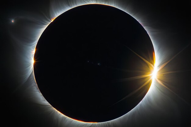 Glowing orange annular solar eclipse with black background and ring of fire