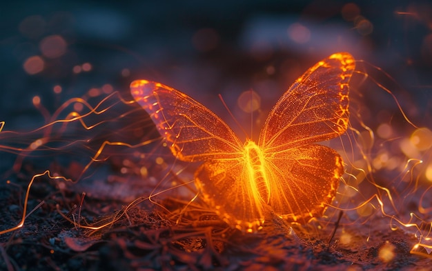 A Glowing Orange Butterfly on a Dark Night