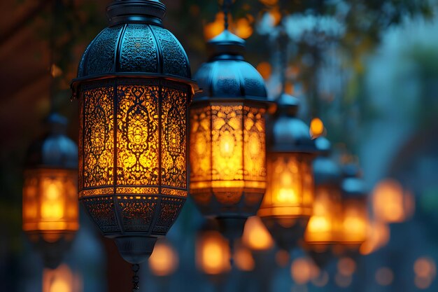 Glowing Ornate Lanterns 3D Illustration