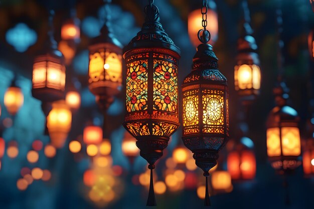 Glowing Ornate Lanterns Illustration A Festive Nighttime Celebration