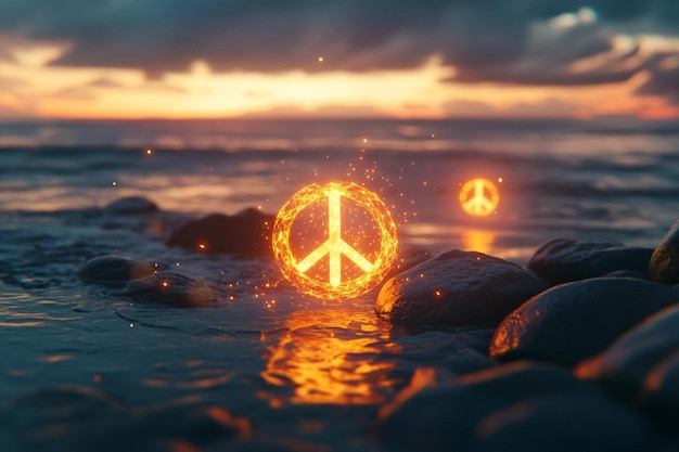 Photo glowing peace signs floating in air