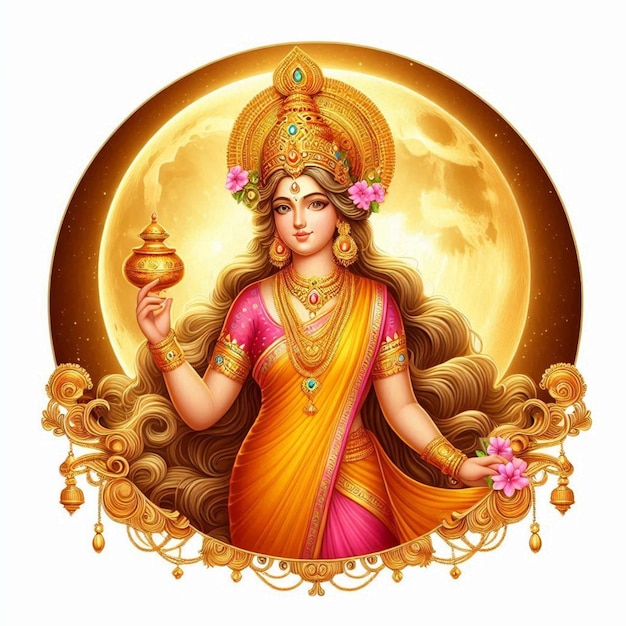 Glowing picture of hindu Lakshmi goddess generative AI