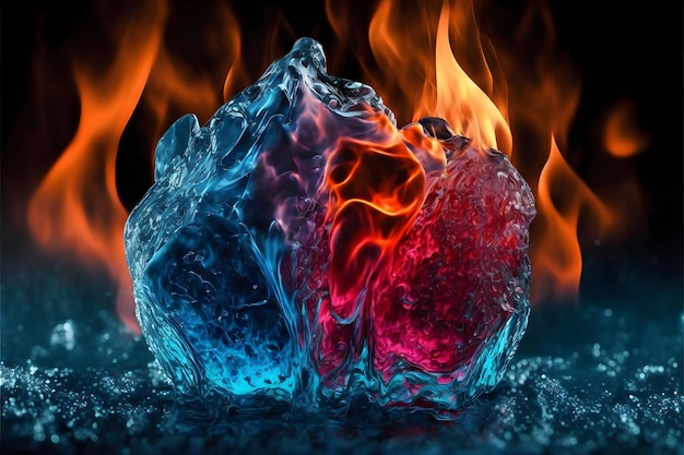 The glowing piece of ice burns and melts