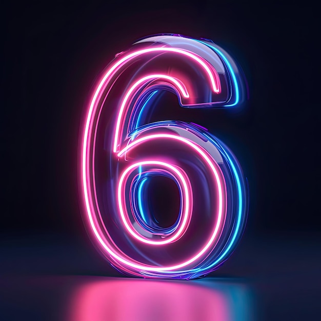 Glowing Pink and Blue Neon Glass Number Six