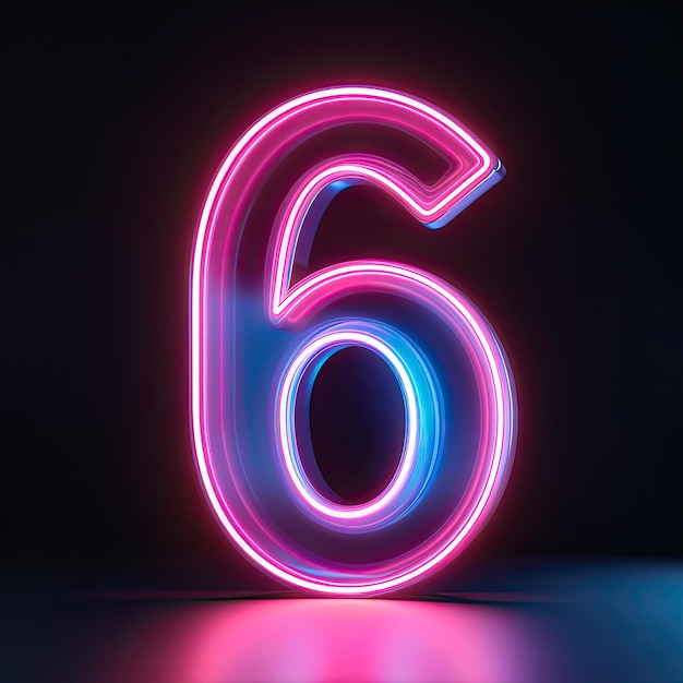 Glowing Pink and Blue Neon Number Six