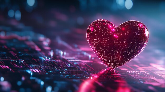 Photo a glowing pink heart sits on a circuit board