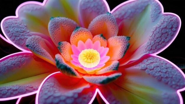 A glowing pink lotus flower symbolizing beauty and tranquility