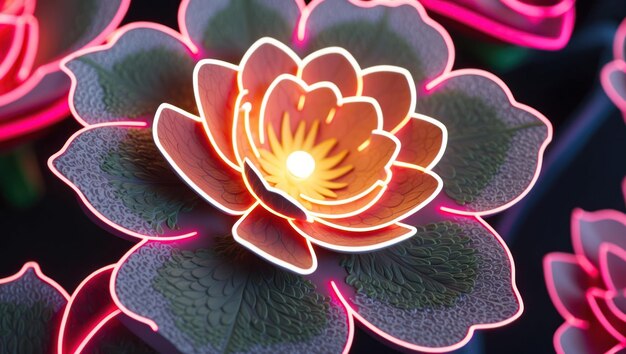 A glowing pink lotus flower symbolizing beauty and tranquility