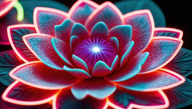 A glowing pink lotus flower symbolizing beauty and tranquility