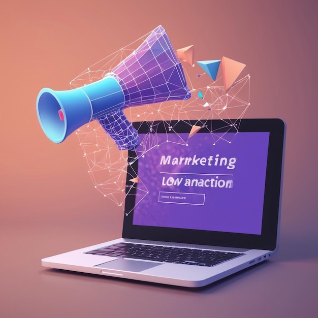 Glowing polygonal megaphone with social media