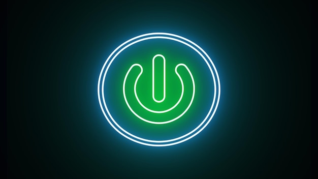 Glowing power button icon neon animation neon light power button turning on and off