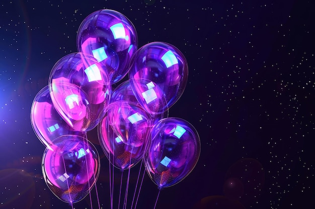 Photo glowing purple balloons fantasy and abstract background 3d rendering