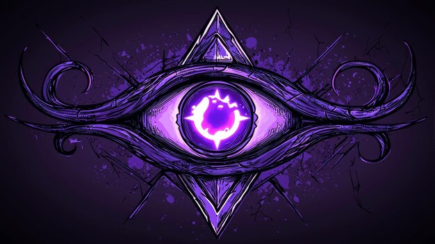 Photo glowing purple eye symbol with diamond background